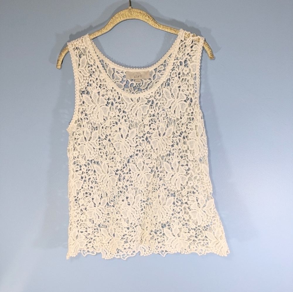 LOFT White Cotton Crochet Lace Sleeveless Top